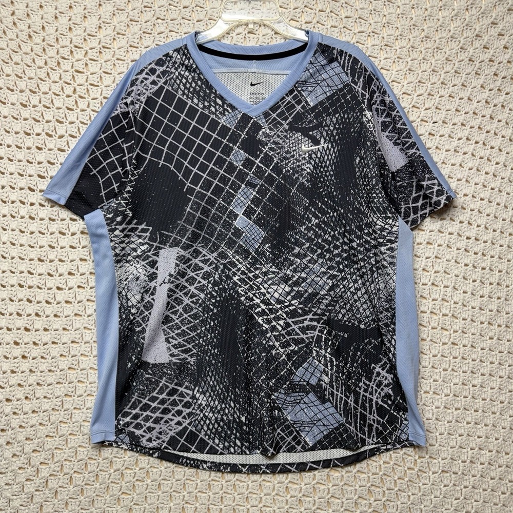 Nike Court Dri-Fit Victory Shirt Men's 3XL Gray Blue Printed Tennis Top DA4366-